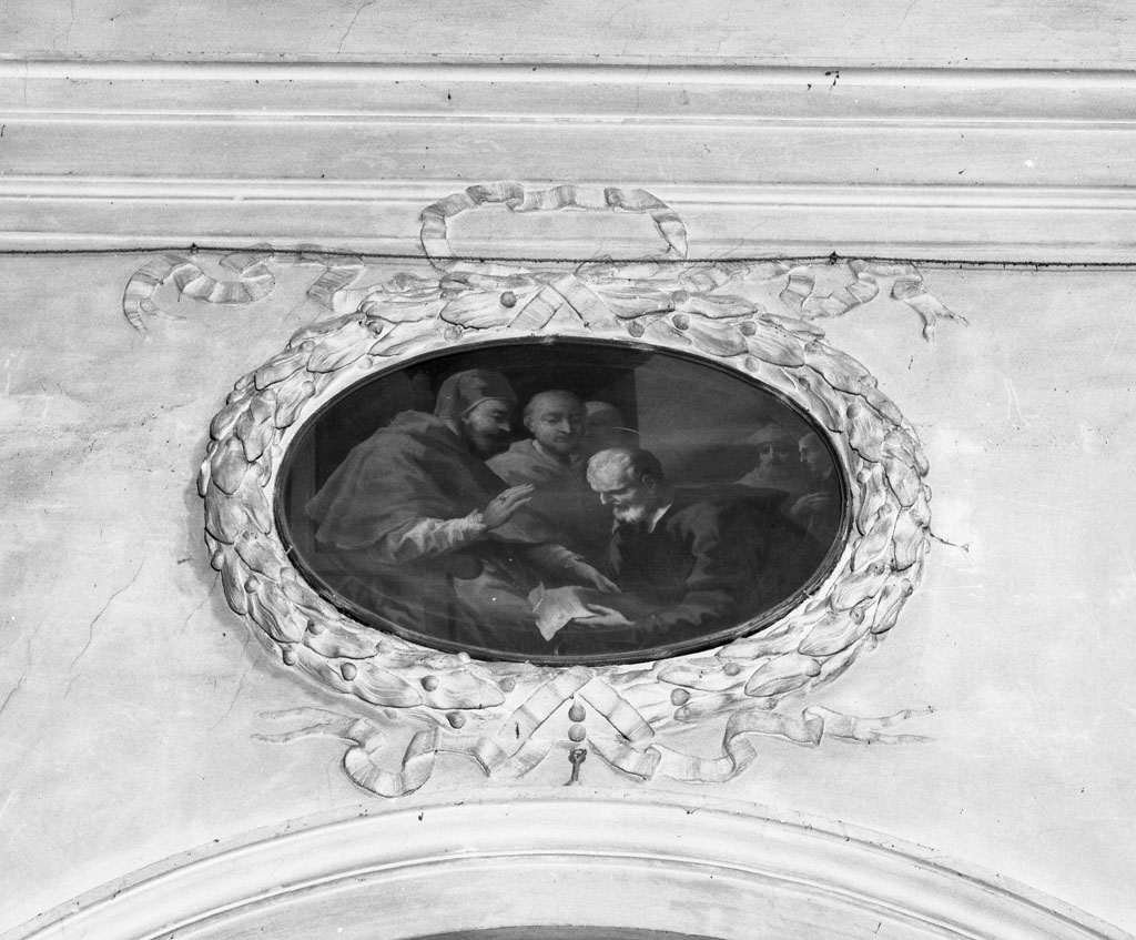 San Filippo Neri riceve dal papa la conferma della Regola della congregazione (dipinto) di Fabbrucci Francesco (primo quarto sec. XVIII)