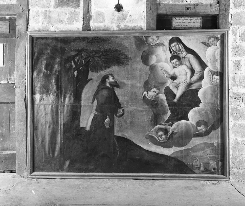 San Francesco d'Assisi ha la visione della Madonna con il Bambino (dipinto, opera isolata) - ambito fiorentino (fine/inizio secc. XVI/ XVII)