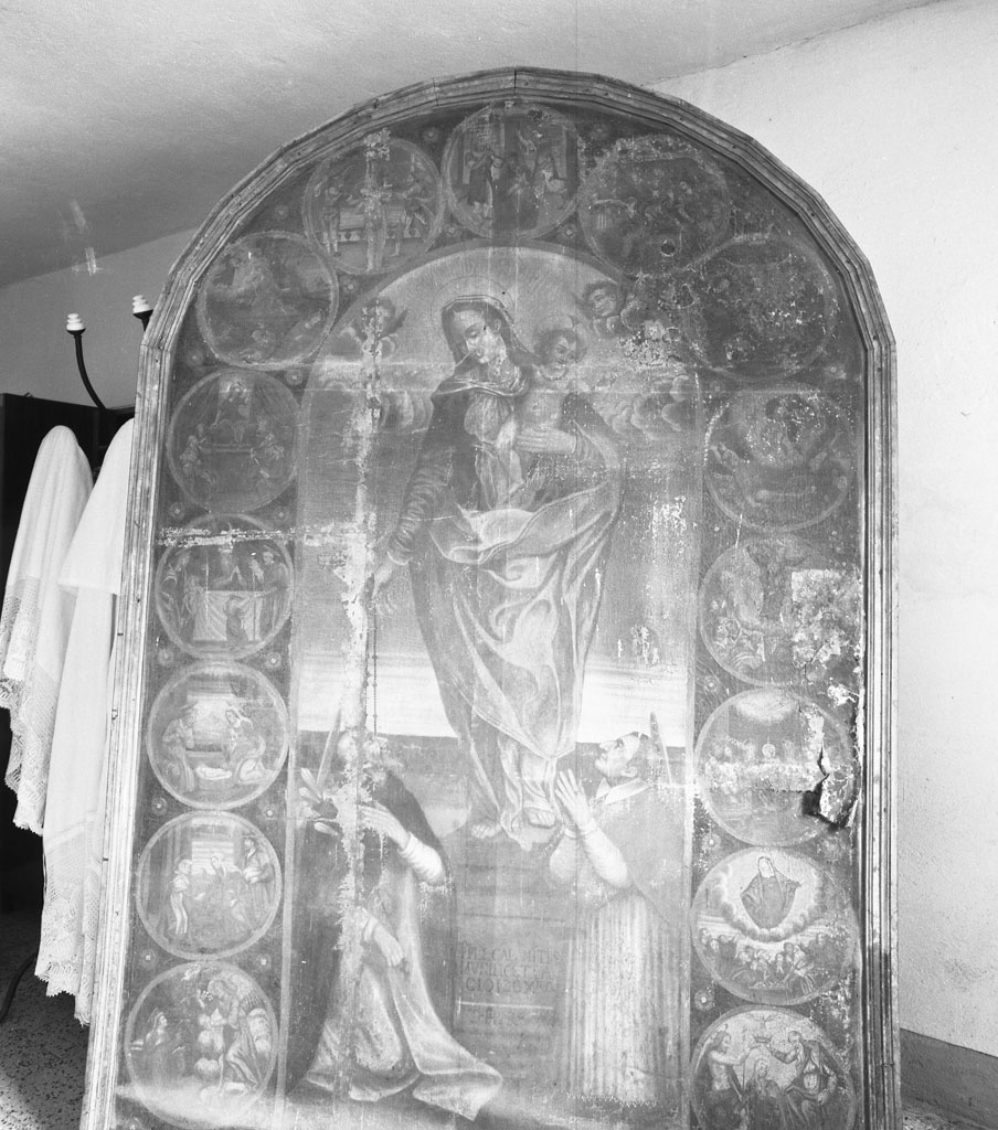 Madonna del Rosario con San Domenico e San Carlo Borromeo (dipinto) di Bastiano di Andrea Pontenani (sec. XVII)