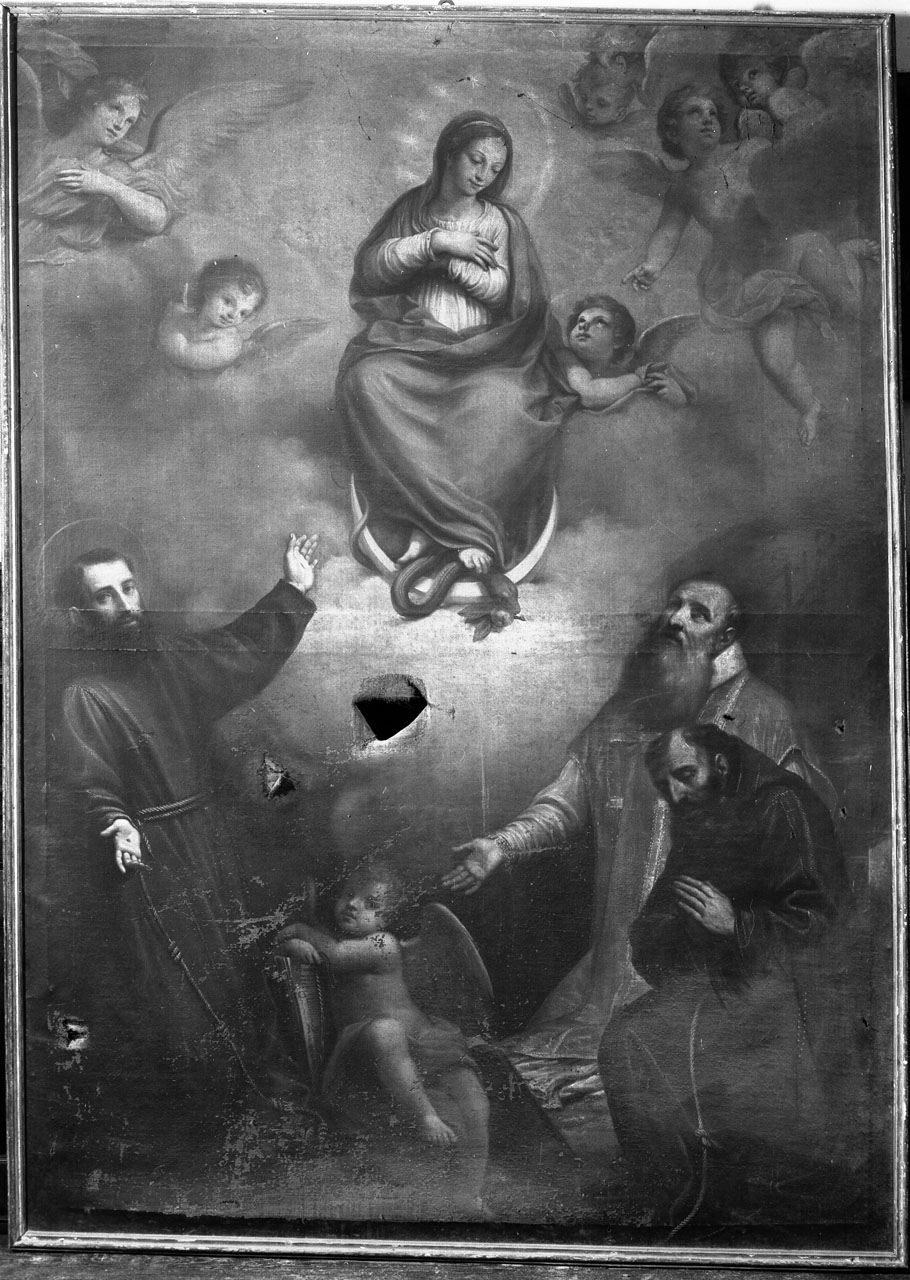 Immacolata Concezione con San Francesco, un santo e un vescovo (dipinto) - ambito toscano (sec. XVII)