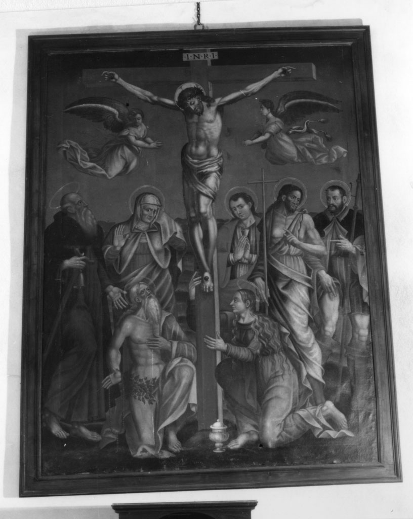 crocifissione di Cristo con la Madonna e Santa Maria Maddalena (dipinto) di Signorelli Luca (secondo quarto sec. XVI)