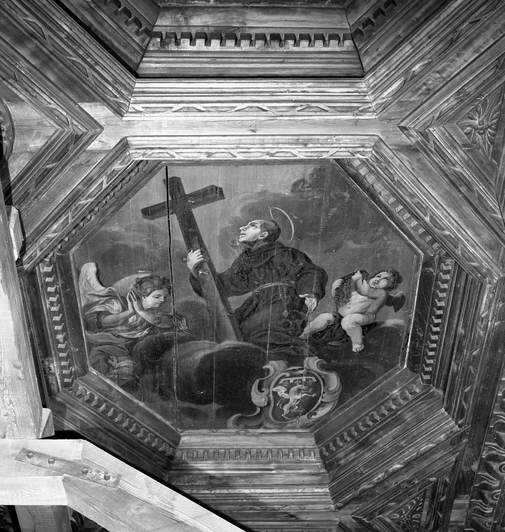 Santo francescano in gloria con la croce, Santo francescano (dipinto, elemento d'insieme) - ambito toscano (seconda metà sec. XVII)