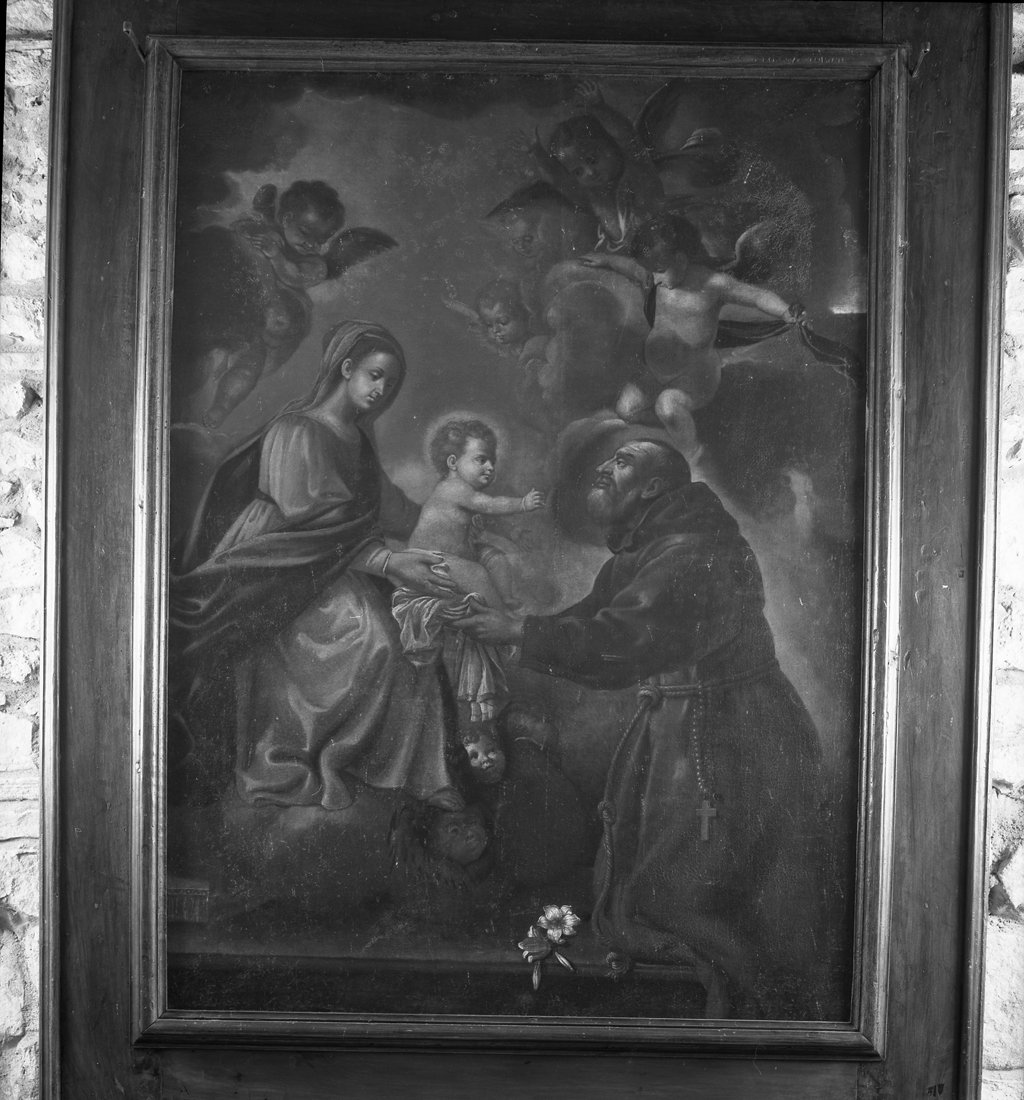 san Felice da Cantalice riceve Gesù Bambino dalla Madonna, San Felice da Cantalice riceve Gesù Bambino dalla Madonna (dipinto) - ambito toscano (seconda metà sec. XVIII)