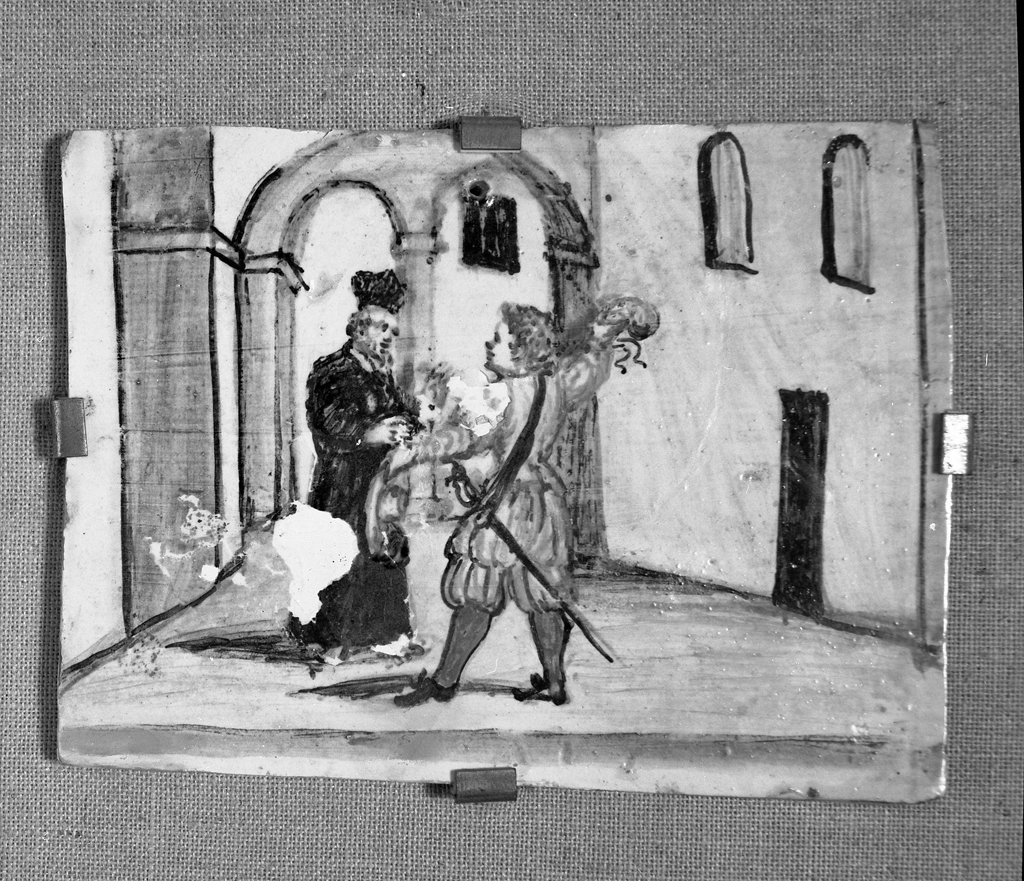 san Francesco d'Assisi porta denaro al prete della chiesa di S. Damiano, episodi della vita di San Francesco d'Assisi (formella, elemento d'insieme) - bottega italiana (sec. XVII)