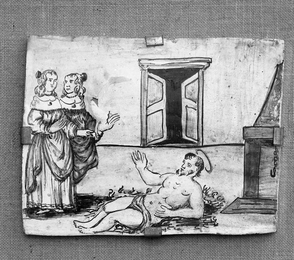 san Francesco d'Assisi si getta sul fuoco per vincere le tentazioni, episodi della vita di San Francesco d'Assisi (formella, elemento d'insieme) - bottega italiana (sec. XVII)