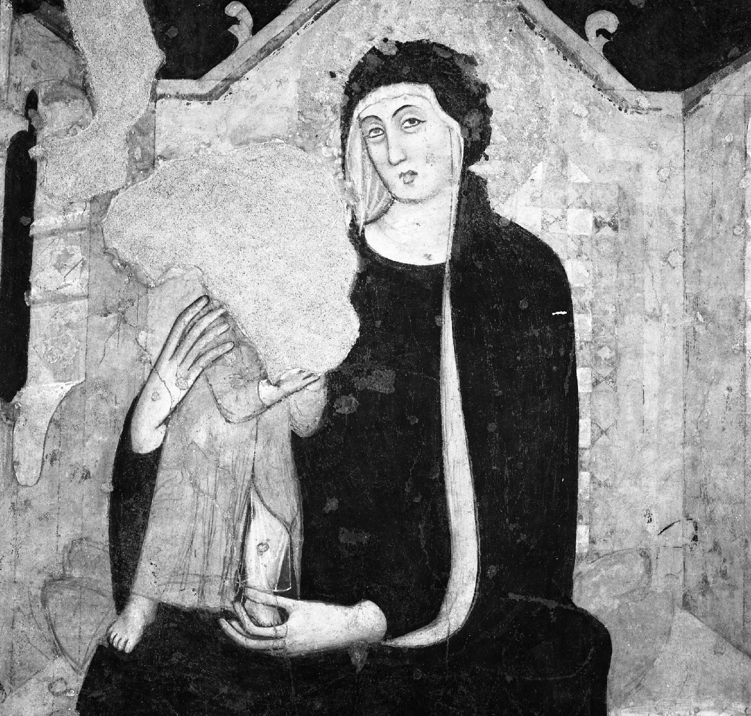 Madonna con Bambino in trono con San Giuliano, Sant'Antonio abate e Santa Caterina d'Alessandria, Madonna con Bambino e Santi (dipinto) - ambito umbro-marchigiano (seconda metà sec. XIV)