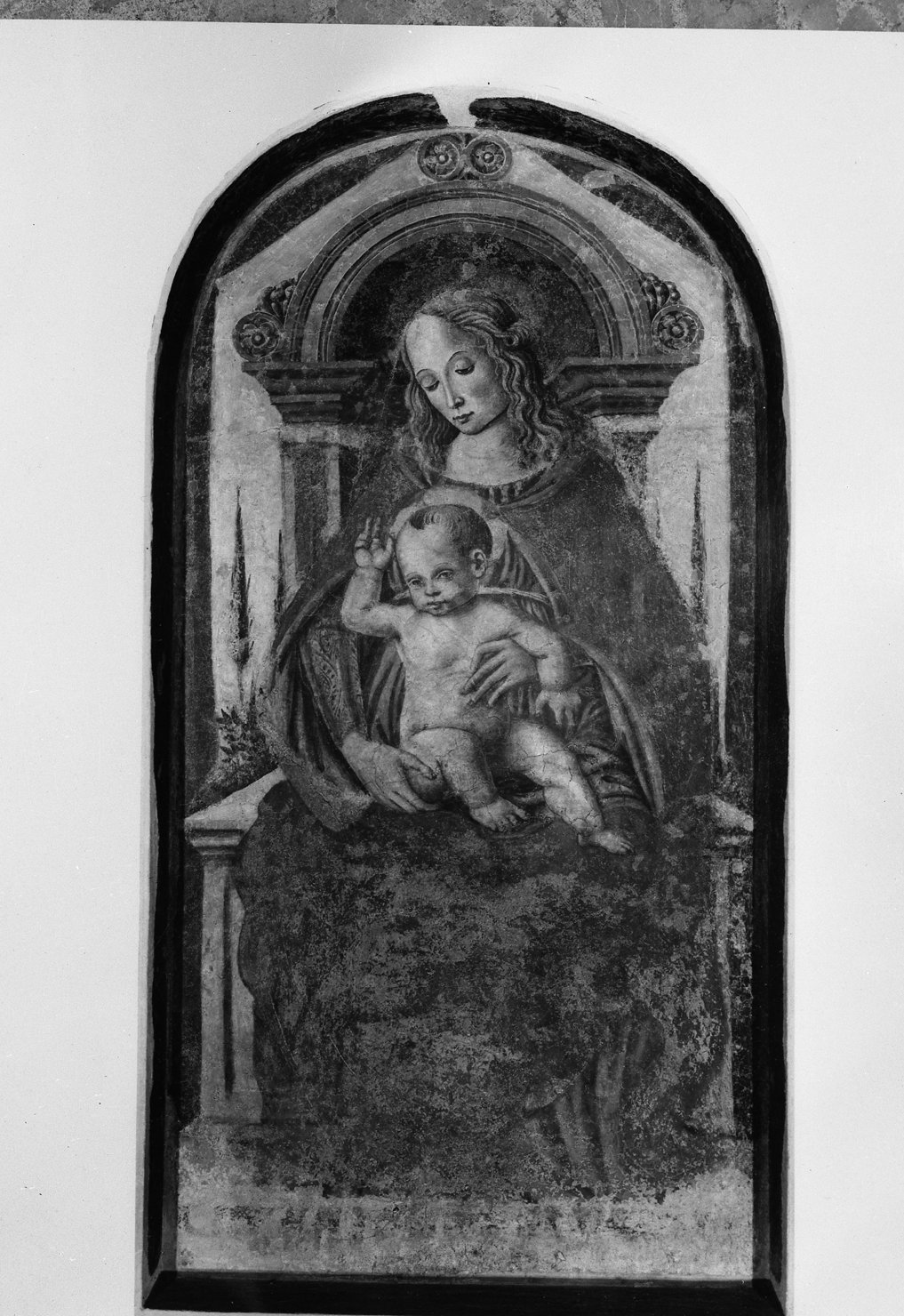 Madonna con Bambino in trono (dipinto) - ambito toscano (primo quarto sec. XVI)