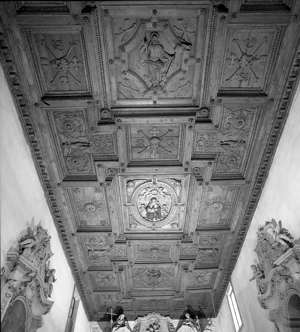 Cristo risorto benedicente, allegorie e motivi decorativi, Cristo risorto (soffitto a cassettoni) - ambito italiano, ambito italiano (ultimo quarto sec. XVI)