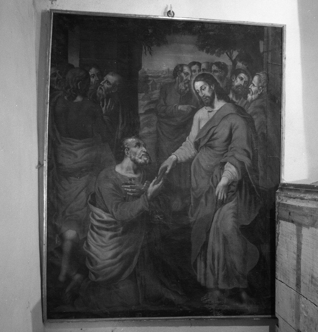 Cristo consegna le chiavi a San Pietro (dipinto) di Marini Pasquale Andrea detto Pasqualino da Recanati (maniera) (inizio sec. XVIII)