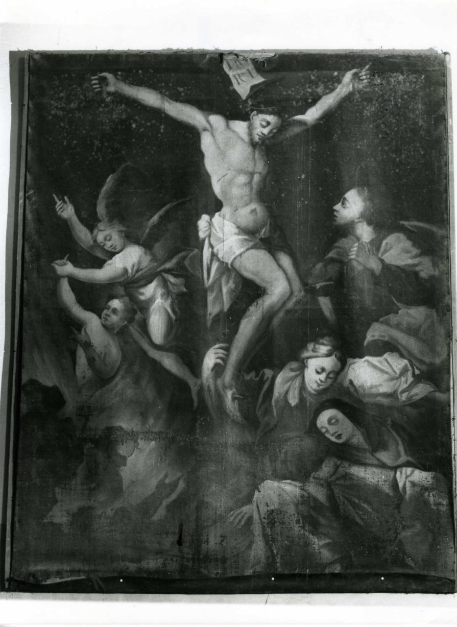 Cristo crocifisso con la Madonna, Santa Maria Maddalena, San Giovanni evangelista e demonio (dipinto) - ambito toscano (prima metà sec. XVIII)