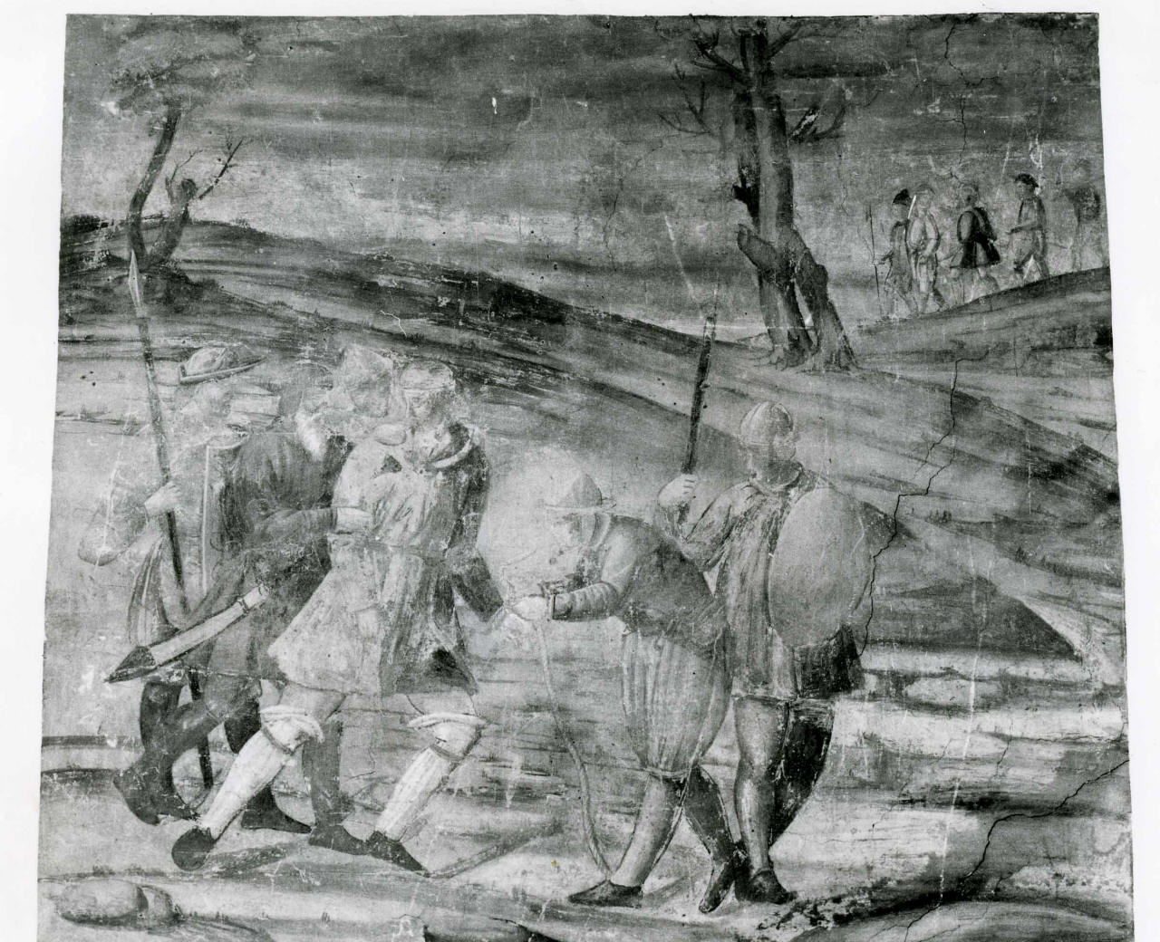 ladri nascondono la croce di Montemurlo (dipinto) di Maestro Giovanni di Prato (inizio sec. XVI, sec. XX)