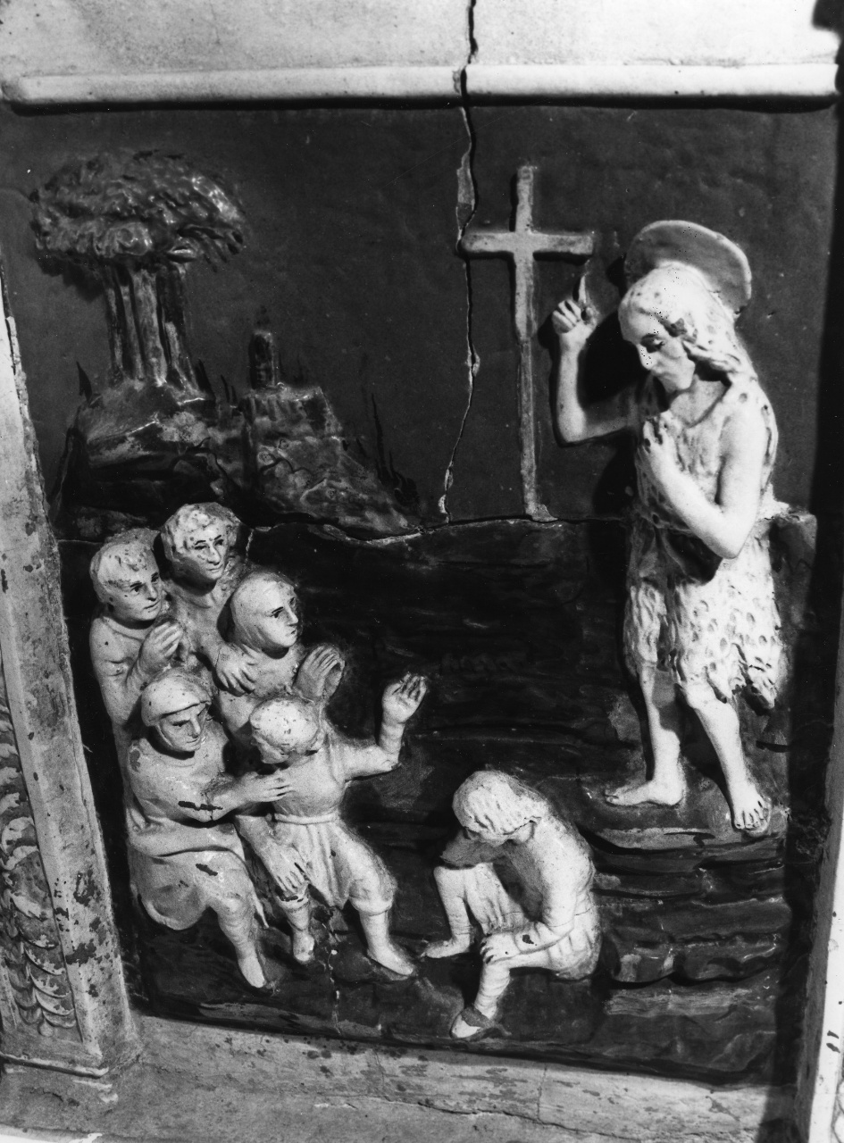 San Giovanni Battista battezza le folle (rilievo) di Buglioni Santi (bottega) (prima metà sec. XVI)