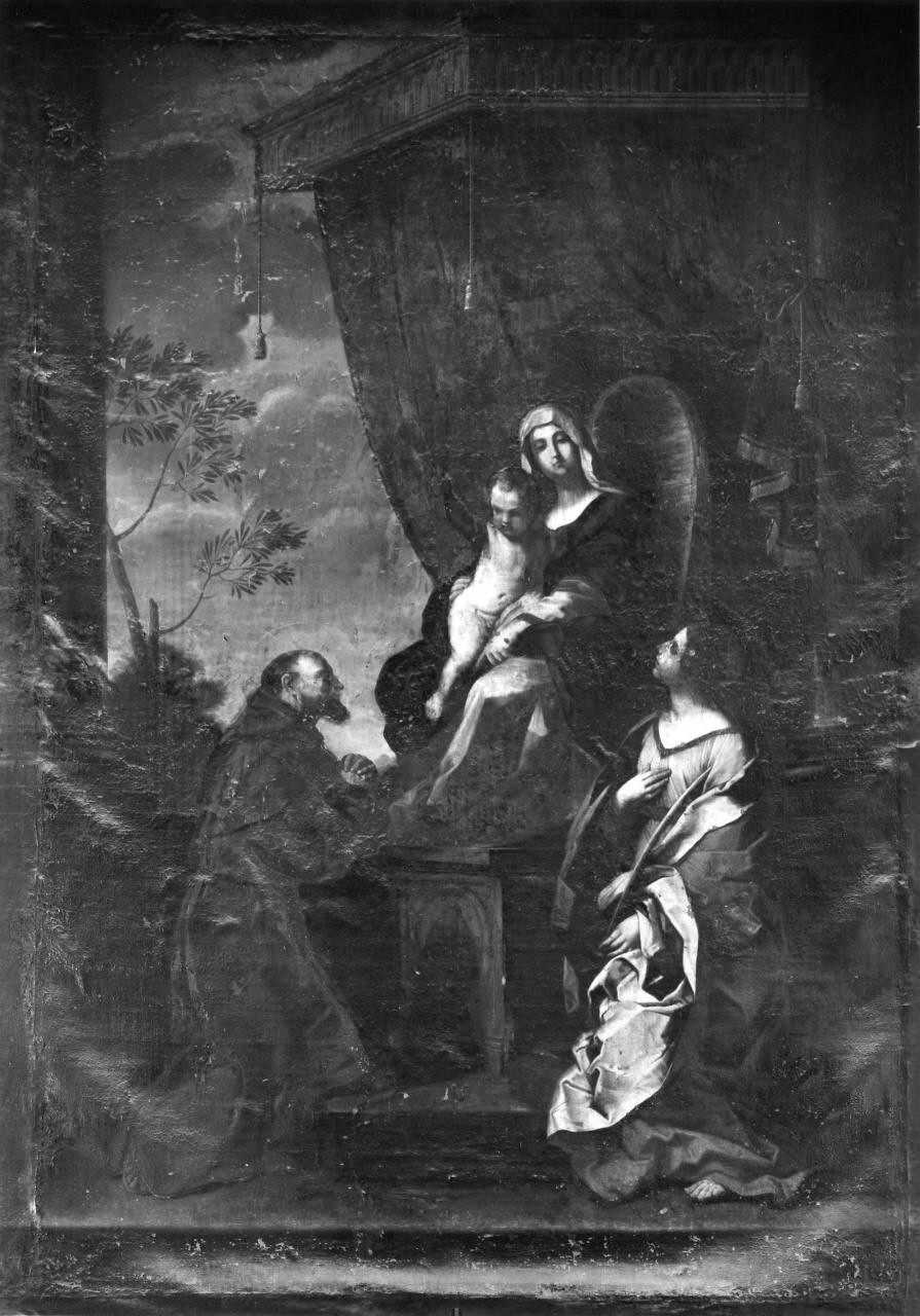 Madonna con Bambino in trono con San Francesco e Santa Caterina d'Alessandria (dipinto) di Sirani Elisabetta (terzo quarto sec. XVII)