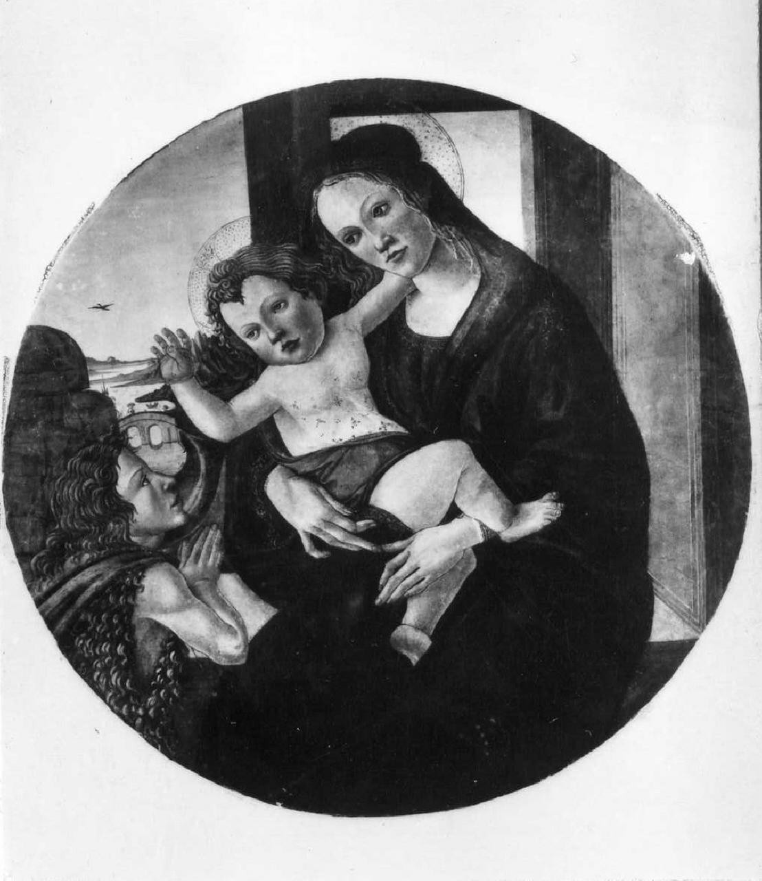 Madonna con Bambino e San Giovannino (dipinto) di Filipepi Alessandro detto Botticelli (bottega) (fine sec. XV)