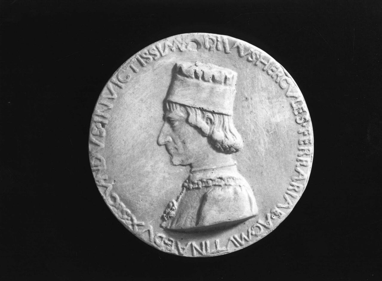 ritratto di Ercole I d'Este (calco di medaglia) di Lelli Oronzio (ultimo quarto sec. XIX)