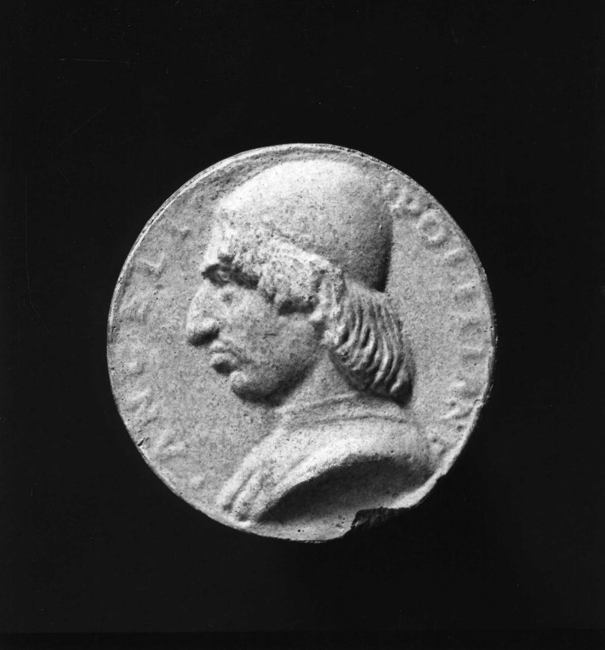 ritratto di Angelo Poliziano (calco di medaglia) di Lelli Oronzio (ultimo quarto sec. XIX)