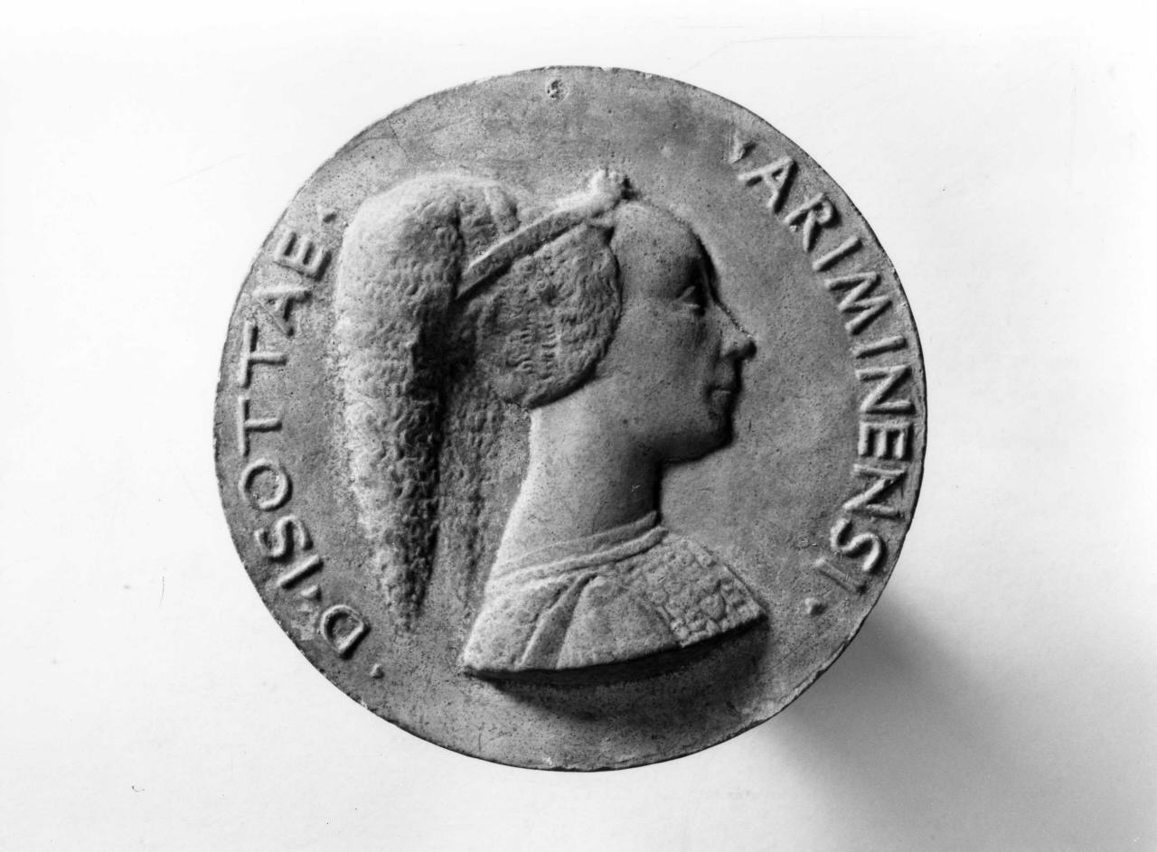 ritratto di Isotta degli Atti (calco di medaglia) di Lelli Oronzio (bottega) (sec. XIX)