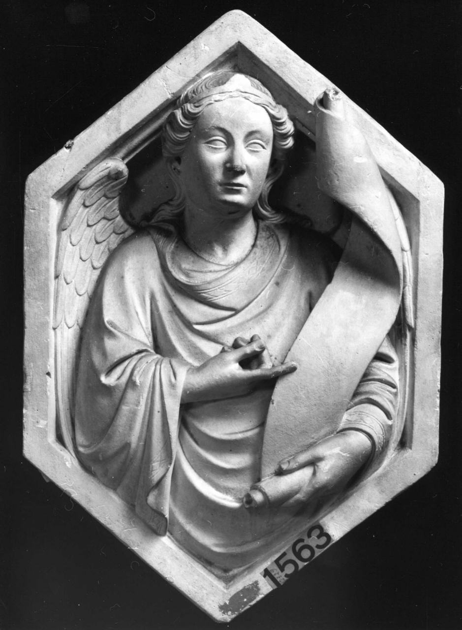 angelo con cartiglio (rilievo) di Lelli Luigi (bottega) (secc. XIX/ XX)