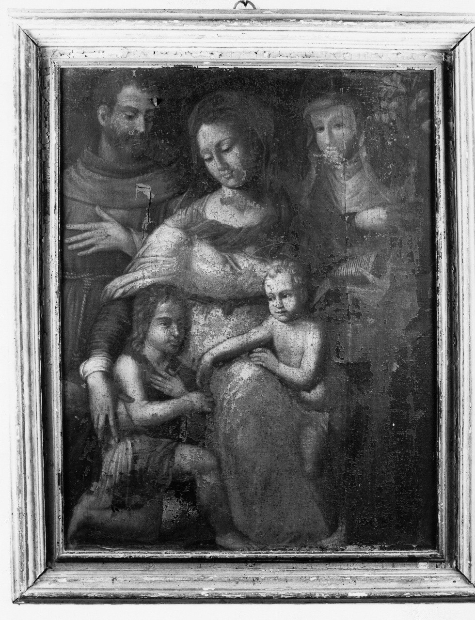 Madonna con Bambino, San Giovannino, San Francesco d'Assisi, Santa Chiara (dipinto) - ambito toscano (sec. XVI)