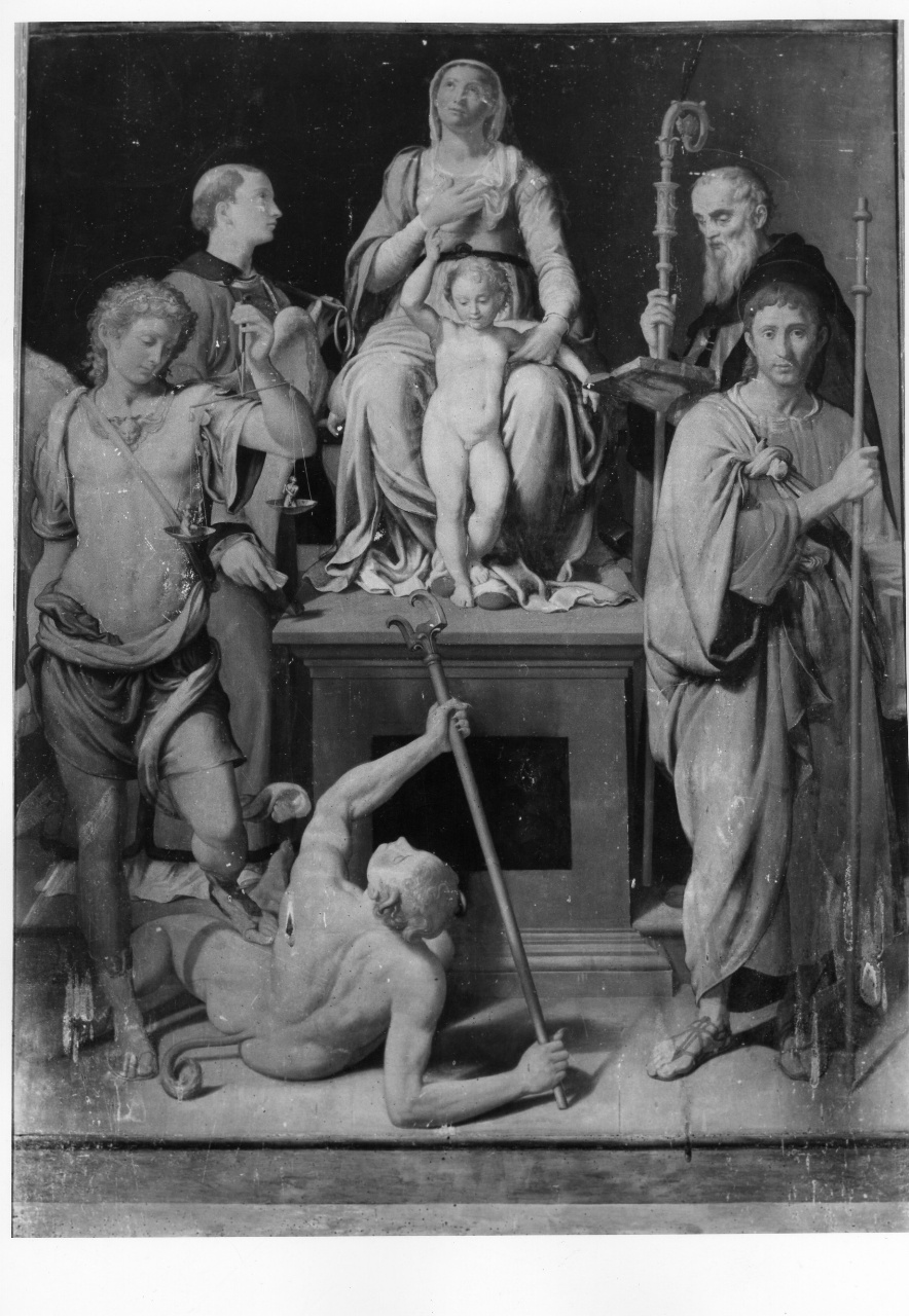 Madonna con Bambino e Santi (dipinto) di Vini Sebastiano detto Bastiano Veronese (terzo quarto sec. XVI)