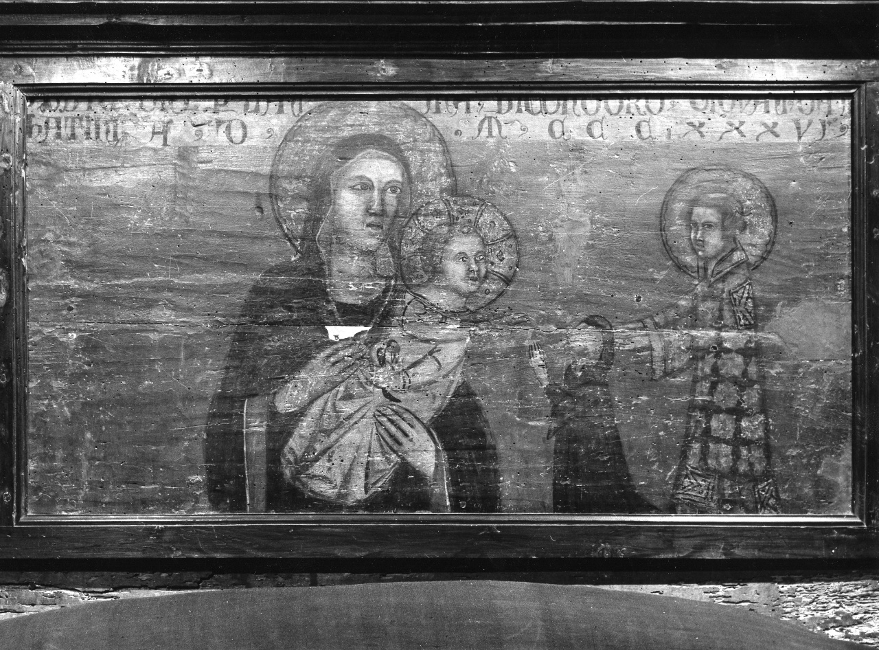 Madonna con Bambino, San Lorenzo e committente (dipinto) - ambito pistoiese (sec. XIV)