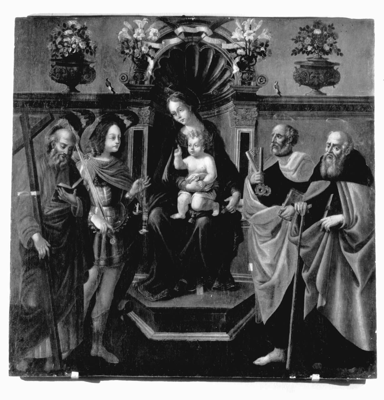 Madonna con Bambino in trono tra San Girolamo, San Michele Arcangelo, San Pietro e Sant'Antonio (dipinto) - ambito fiorentino (fine sec. XV)