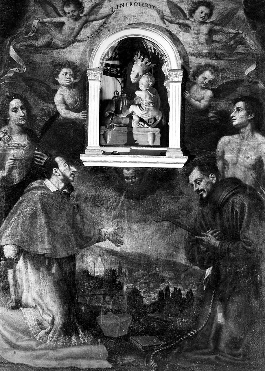 San Carlo Borromeo, San Francesco, Santa Lucia e San Sebastiano, Santi (dipinto) - ambito fiorentino (sec. XVII)