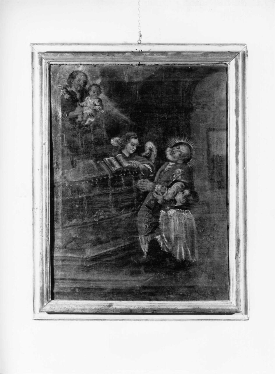 apparizione di San Giuseppe con il bambino ad un Santo vescovo (dipinto) - ambito toscano (fine/inizio secc. XVII/ XVIII)