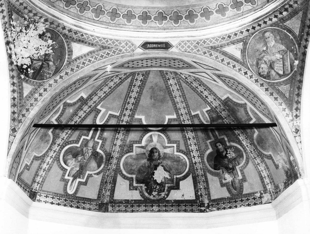 Cristo, San Niccolao, San Giovanni Crisostomo, evangelisti (dipinto) - ambito pistoiese (inizio sec. XX)