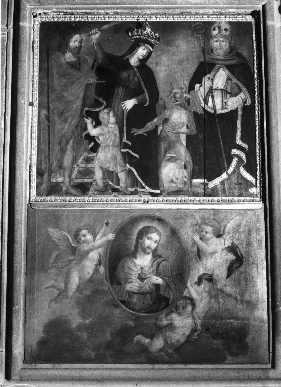Madonna del Soccorso tra San Giovanni Battista e Santo vescovo (dipinto) - ambito toscano (fine/inizio secc. XV/ XVI)