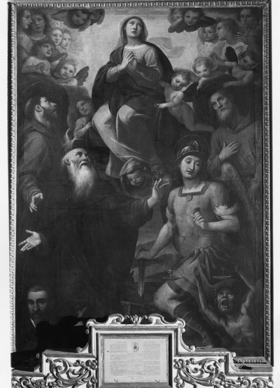 Madonna Assunta tra angeli, San Francesco, Sant'Antonio Abate, San Michele Arcangelo, Santo e il committente Leonardo Giani (pala d'altare) - ambito fiorentino (sec. XVI)