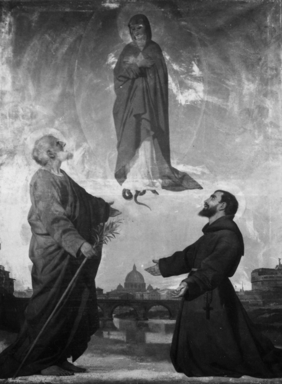 Immacolata Concezione con San Francesco e San Giuseppe (pala d'altare) di Puccinelli Antonio (sec. XIX)