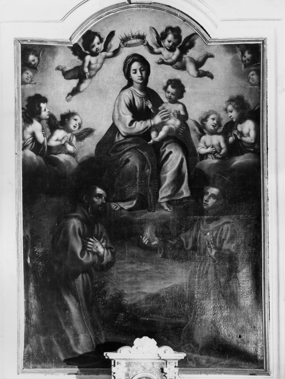 Madonna con Bambino con San Francesco d' Assisi e Sant'Antonio da Padova (dipinto) di Curradi Francesco (attribuito) (prima metà sec. XVII)
