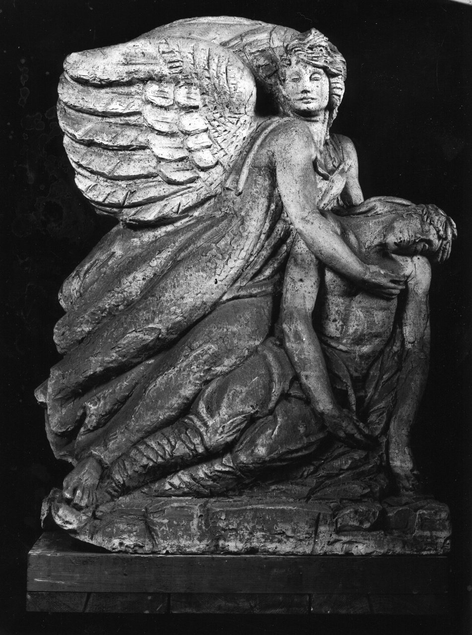 figura maschile con angelo (gruppo scultoreo, insieme) di Andreotti Libero (sec. XX)