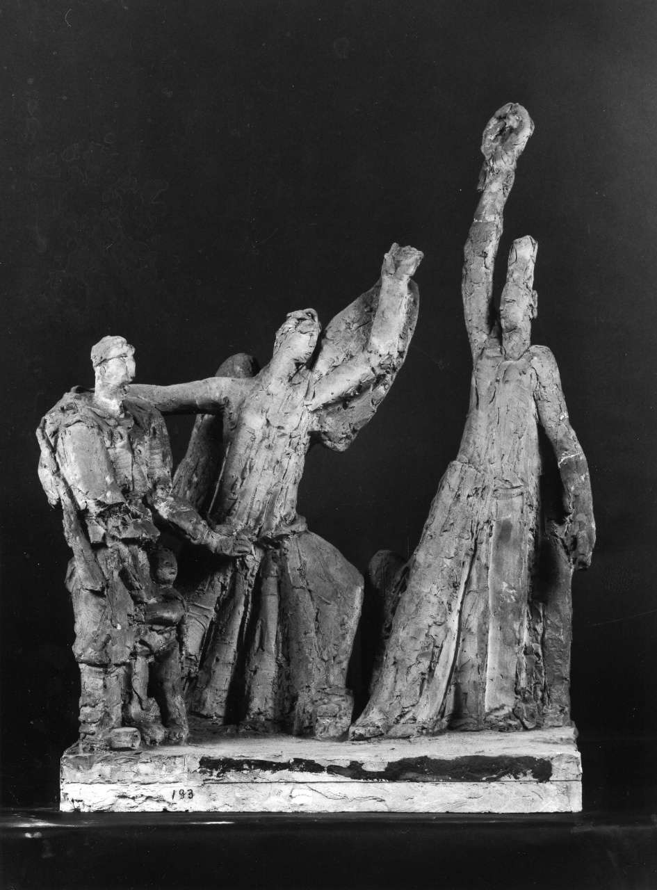 Soldato con bambino e Vittoria alata con Italia con coroncina di alloro, figure allegoriche (statuetta) di Andreotti Libero (sec. XX)