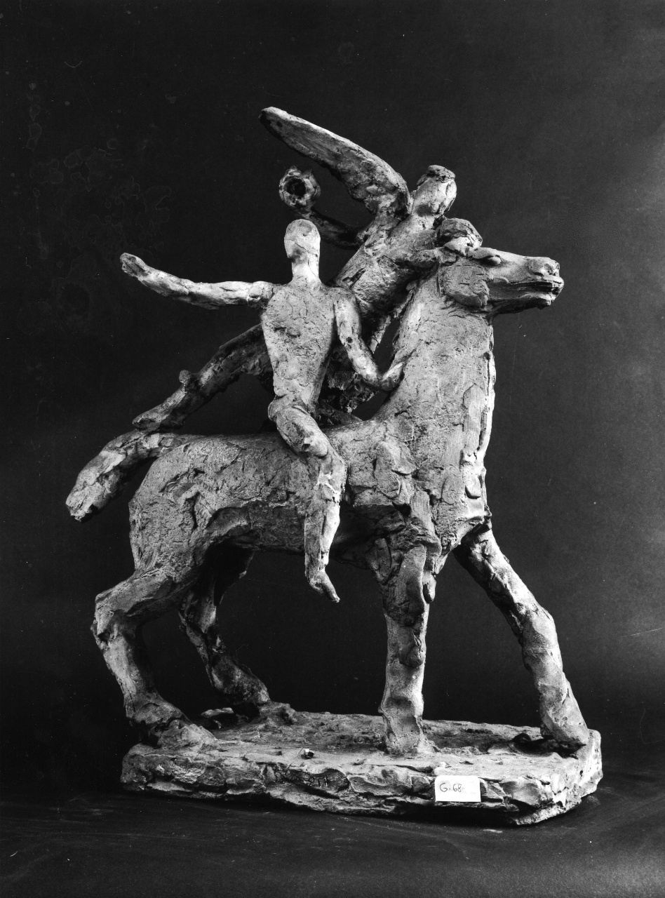 Eroe a cavallo e Vittoria alata con coroncina di alloro, figure allegoriche (statuetta) di Andreotti Libero (sec. XX)