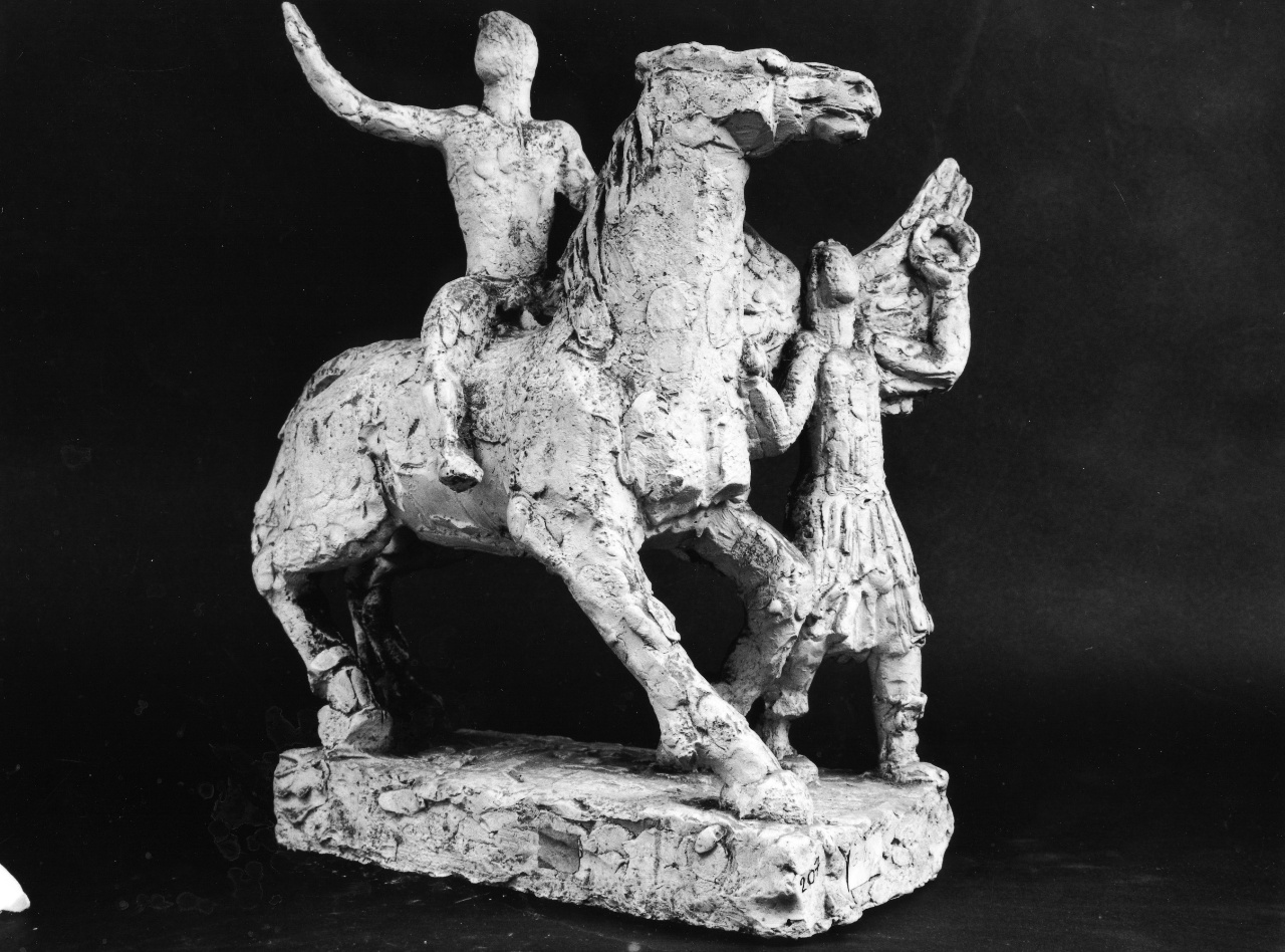 Eroe nudo a cavallo e Vittoria alata con coroncina, figure allegoriche (statuetta) di Andreotti Libero (sec. XX)