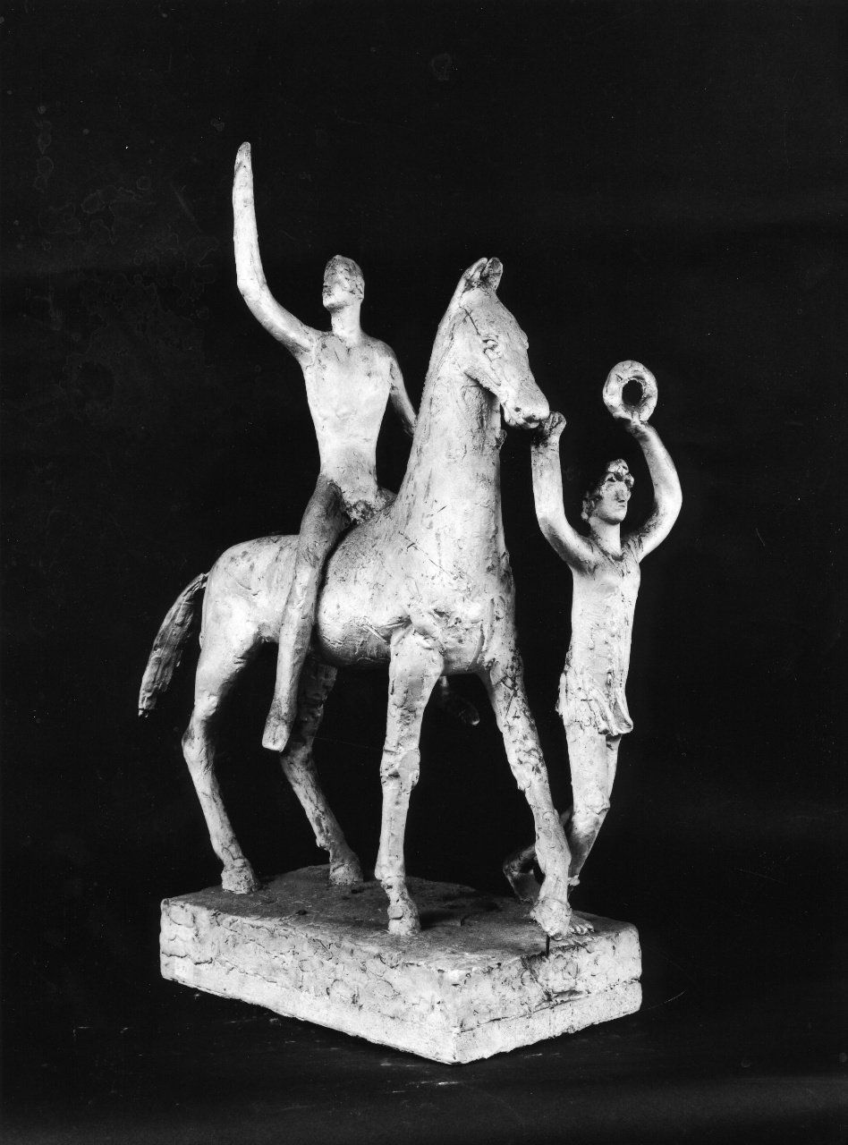 Eroe nudo a cavallo e Vittoria con coroncina, figure allegoriche (statuetta) di Andreotti Libero (sec. XX)