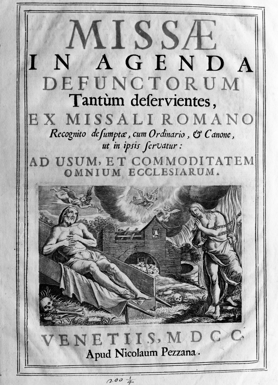 angelo con simboli della resurrezione dei morti: tromba e vessillo (messale cantato) - bottega veneziana (sec. XVIII)