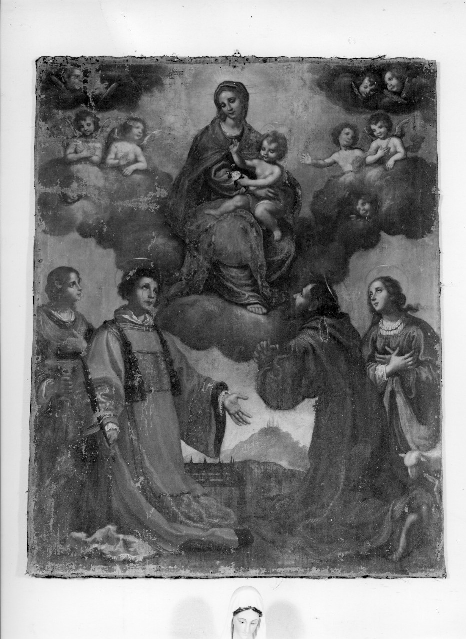 Madonna con Bambino in gloria con San Lorenzo, Santa Lucia, San Francesco e Santa Agnese (dipinto) - ambito fiorentino (prima metà sec. XVII)