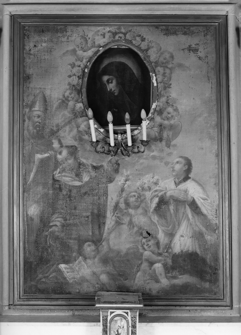 Santi e sacerdote in adorazione della Madonna (dipinto) - ambito toscano (sec. XIX)