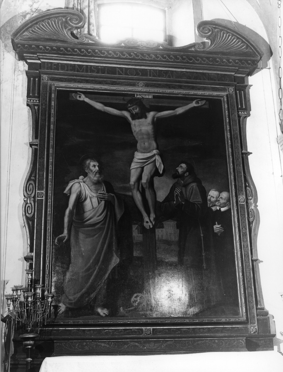 Cristo crocifisso con San Girolamo e San Francesco (dipinto) di Gamberucci Cosimo (sec. XVII)