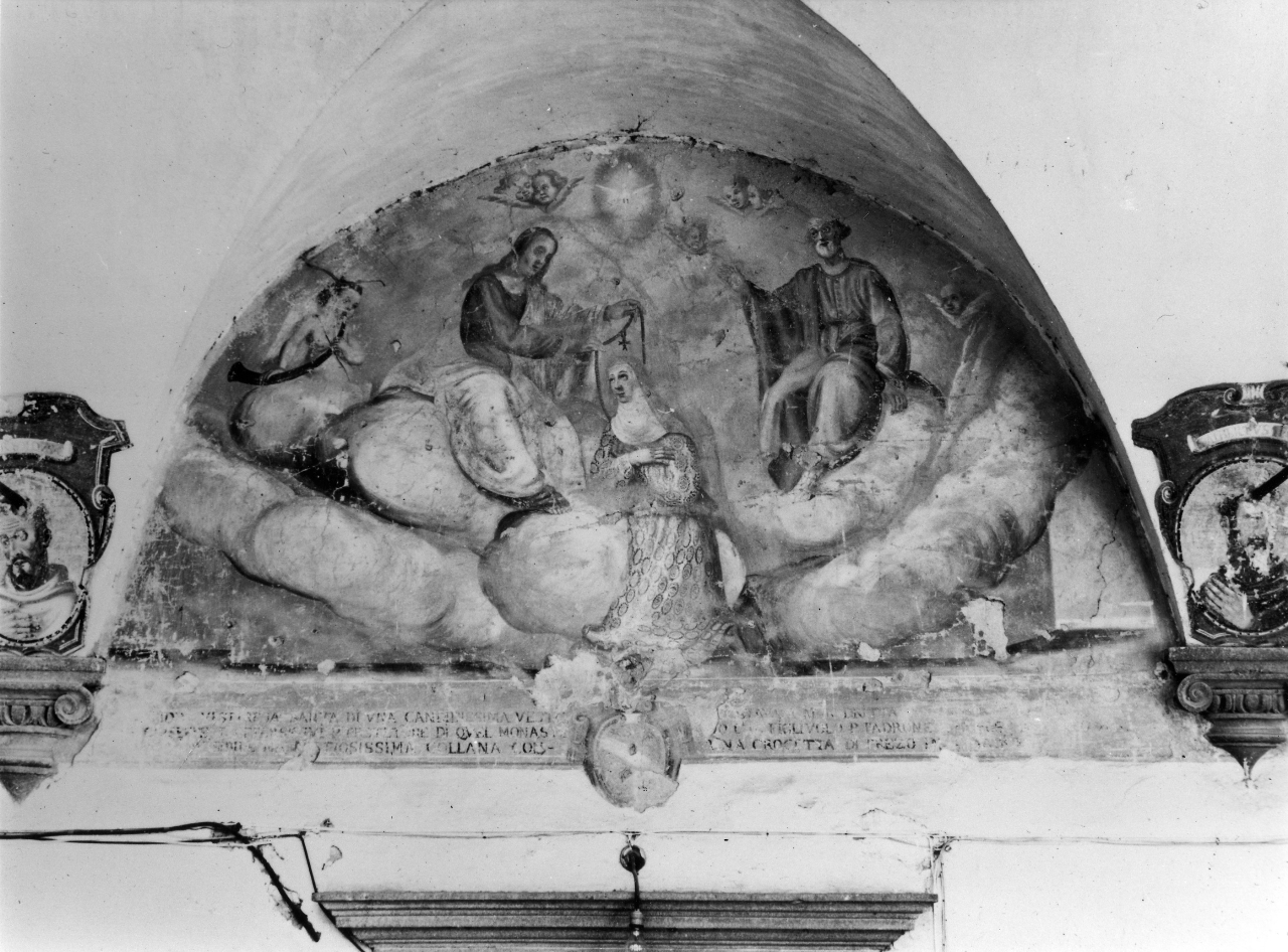 Santa Teresa d'Avila riceve la collana da Cristo e Dio Padre (dipinto) di Nannoni Antonio (sec. XVII)