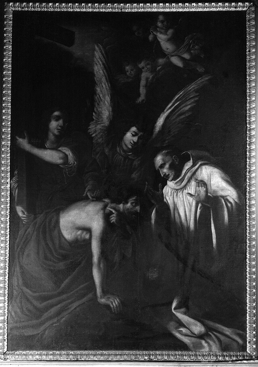 San Bernardo che abbraccia Cristo crocifisso (dipinto) - ambito toscano (secc. XVII/ XVIII)