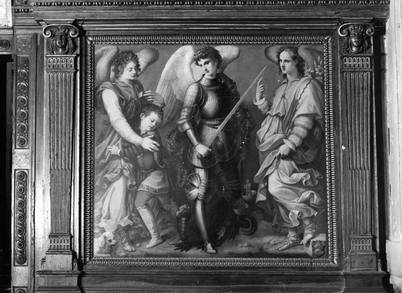 San Michele Arcangelo San Gabriele arcangelo e San Raffaele arcangelo (dipinto) di Tosini Michele di Ridolfo del Ghirlandaio (attribuito) (sec. XVI)