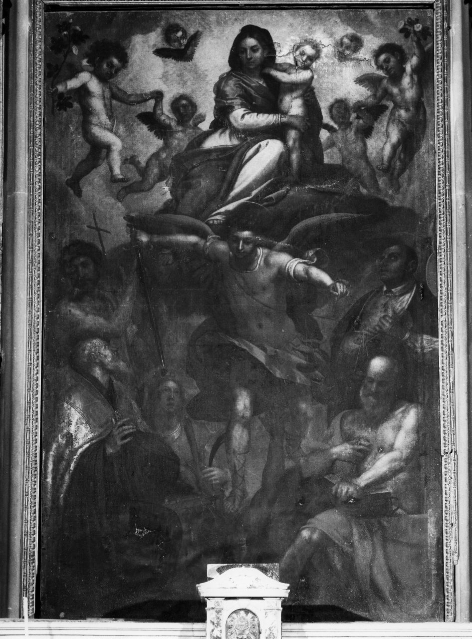 Madonna con Bambino in gloria con San Michele Aracangelo, San Giovanni Battista, Sant'Atto, Santa Caterina, San Girolamo e San Biagio (dipinto) di Cresti Domenico detto Passignano (sec. XVII)