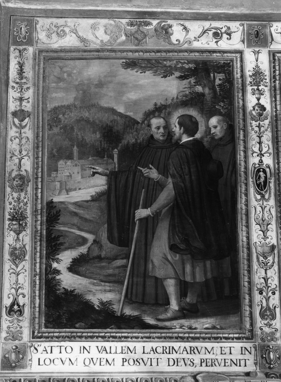 arrivo di San Atto a Vallombrosa (dipinto, insieme) di Veli Benedetto (sec. XVII)