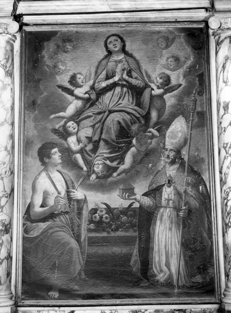 assunzione della Madonna con San Sebastiano e Sant'Atto (dipinto) di Veli Benedetto (attribuito) (sec. XVII)