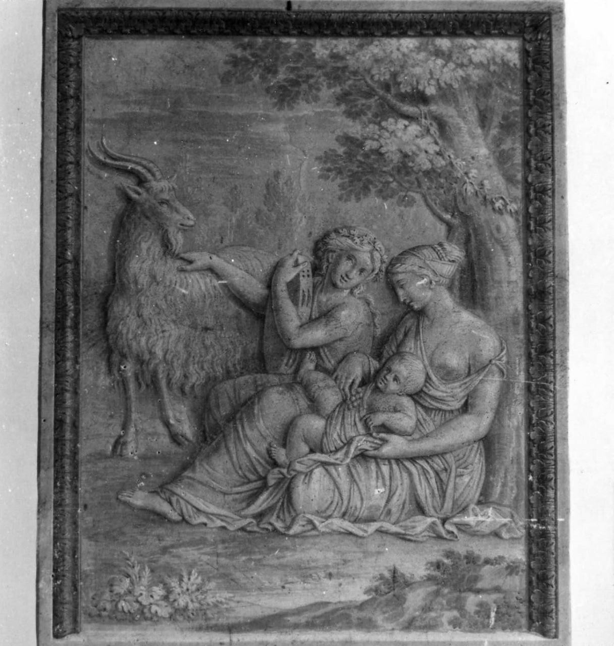 due figure femminili con bambino e capra (dipinto) di Catani Luigi (sec. XIX)
