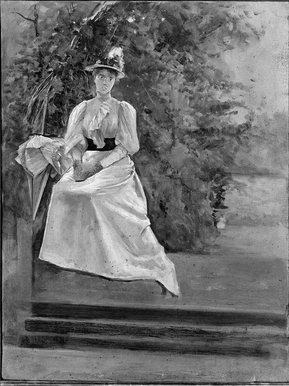 figura femminile seduta (dipinto) - ambito toscano (seconda metà sec. XIX)